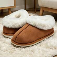 Fashion Fully Covered Heel Rabbit Fur Fluffy Women's Thermal Slippers, Women's Favorite Autumn/Winter Indoor Home Winter Shoes Slippers, Outer Layer Suede Fleece Fabric, Women's Autumn/Winter Indoor Outdoor Warm Home Slippers - Khaki - View 2