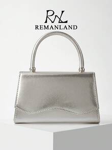 REMANLAND 時尚銀色 PU 手提包，翻蓋女款晚宴包，可放手機，優雅商務包，適合日常使用，可作為手拿包/托特包/單肩包/斜挎包，適用於婚禮/派對/舞會/宴會 - 銀色 - 查看 9