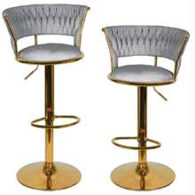 Set di 2 sgabelli da bar, sgabello da bar in velluto, sgabello da bancone girevole e regolabile in altezza.con schienale, due sgabelli da bar rivestiti in velluto con gambe intrecciate e piedi dorati, per cucina/bar di casa - Rosa - Visualizzare 5