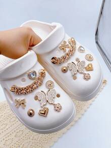 16pcs Fashion Versatile Bowknot, Heart, Butterfly, Rhinestone Chain Shoe Clips, Detachable DIY Decorations, Multifunctional Accessories For Women Sandals, Slippers, Beach Bags, Suitable For Holidays And Birthday Party Gifts - Gold - View 6