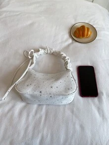 1個紅色尼龍布料光滑拉鍊抽繩肩帶鈕扣裝飾時尚百搭休閒夏季新款時髦小眾女款日常用肩背包 - 白色 - 查看 3