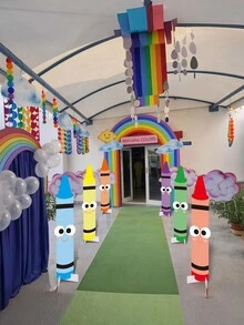 幼兒園畢業裝飾：蠟筆花園告示牌，31.5 英吋大型幼兒園畢業戶外裝飾，可愛蠟筆派對拍照道具，教室、學校、畢業祝賀、返校裝飾 - 大眼睛蠟筆地插 - 查看 6