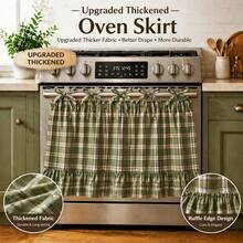 1pc Handmade Farmhouse Oven Skirt. This Heat-Resistant Curtain Features A Convenient Tie-Top Design For Effortless Installation On Ovens, Dishwashers, Or Washing Machines. Designed To Effectively Hide Clutter And Protect Your Kitchen, It Adds A Rustic, Stylish Touch To Your Home Decor. A Practical And Charming Accessory That Blends Functionality With Aesthetic Appeal, Perfect For Keeping Your Appliances Looking Neat And Tidy. - 綠色 - 查看 1