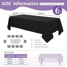6/10/12/20 Pack Black Table Cloth Rectangle 60x102 Inch Rectangular Table Cloths For 6 Foot Rectangle Tables, Wrinkle Resistant Polyester Fabric Tablecloth Washable Table Covers For Wedding Party (White/Black) - Black - View 11
