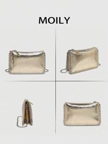 Fashionable Versatile Diagonal Crossbody Square Bag Clutch Purse - Gold - View 8