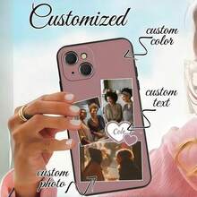 1 pieza Funda de teléfono de TPU líquido, funda de teléfono con imagen personalizada, funda blanda con patrón personalizado, funda de teléfono para parejas, personalización de fotos antideslizante de alta definición, diseño antideslizante y grueso, impresa con vida, familia, flores beige y otras fotos variadas, elegante y de moda, colores ricos, versátil, personalización única, compatible con iPhone, serie Galaxy y otros modelos. - Negro - Ver 1