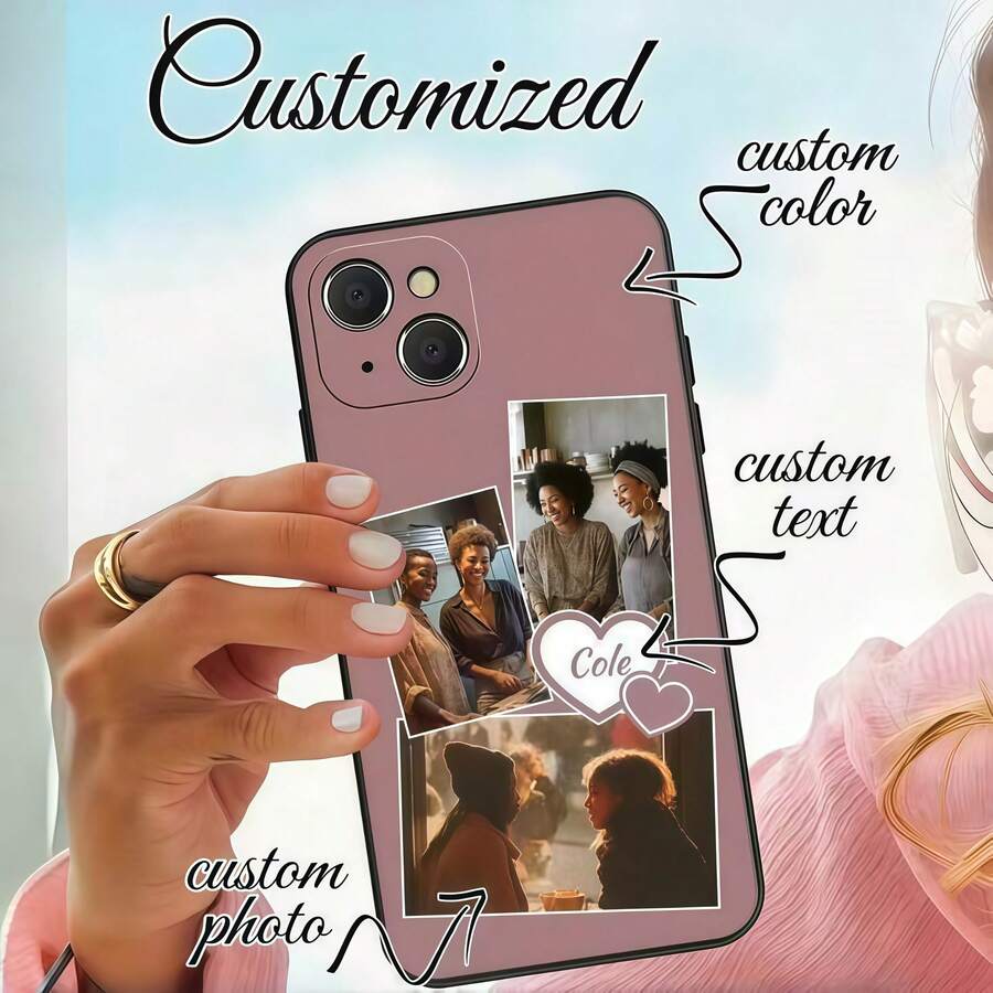 1 pieza Funda de teléfono de TPU líquido, funda de teléfono con imagen personalizada, funda blanda con patrón personalizado, funda de teléfono para parejas, personalización de fotos antideslizante de alta definición, diseño antideslizante y grueso, impresa con vida, familia, flores beige y otras fotos variadas, elegante y de moda, colores ricos, versátil, personalización única, compatible con iPhone, serie Galaxy y otros modelos. - Negro - Ver 1