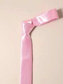 1PC Men's Solid Color Tie, Business Formal Narrow Tie (5cm) - Pink - View 2