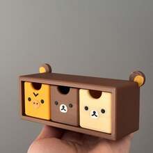 1pc Korean Ins Cute Relaxed Bear Cartoon Mini Storage Box Student Desktop Organizer Plastic Storage Bin - Multicolor - View 4