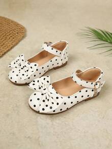 Zapatos Mary Jane blancos con lunares y lazo para niñas, suela blanda antideslizante con una sola correa, zapatos de princesa versátiles para primavera/otoño, zapatos de caminar para jardín de infancia, transpirables con superficie suave, zapatos casuales para niños - Blanco - Ver 5