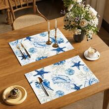 1pc Ocean Style Linen Placemat, Breakfast Mat, Coffee Mat, Cup Coaster, Bowl & Plate Mat, Kitchen Accessory, Easy To Clean Placemat, Suitable For Home, Restaurant, Restaurant Decor, Holiday Gift, Gift For Friends, Multi-Piece Set - Multicolor - View 2