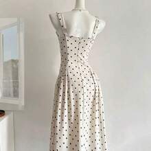 WNS  Vestido casual de largo medio sin mangas con cuello cuadrado, plisado y estampado de lunares para mujeres - Multicolor - Ver 3