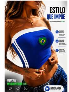 Cropped Brazil Bandeau Top For Women | Ribbed Strapless Top | Brazil Flag Top | Outfit For The São João Festival At The World Cup - 藍色 - 查看 2