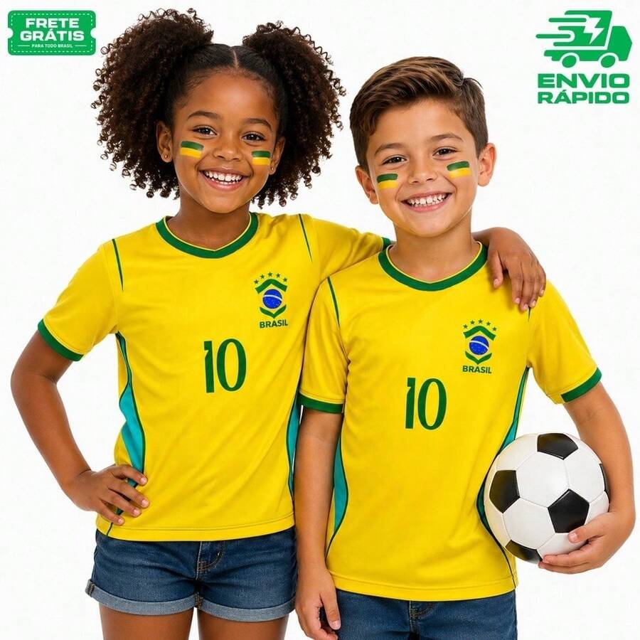 Brazil National Team Shirt And Shorts Kit For Kids Or Youth, Unisex, YELLOW | Brazilian National Team, Boys' And Girls' Soccer Outfit, Children's Uniform, Yellow Uniform With Shorts, Comfortable And Lightweight Fabric, Ideal For Outings, Training, School, And As A Gift. Available In Children's And Youth Sizes. Unisex Model, Great Fit, Sporty Style, Inspired By Brazilian Soccer. Matching Shirt And Shorts, Modern And Comfortable Look For Everyday Wear. - 巴西黃衫軍 - 查看 1