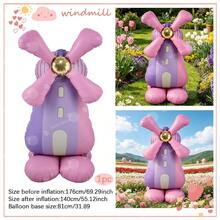 55-Inch 3D Foil Windmill Balloon, Soft Color Vertical Stand, Party Decor For Birthday, Baby Shower, Engagement, Princess Birthday, Wedding Photo Props - View 9