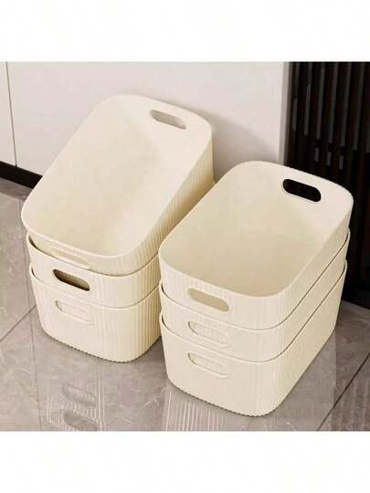 1/3/6 piezas Cajas de almacenamiento beige, adecuadas para estantes, perfumes y cosméticos, juguetes, libros, ropa, armarios, guarderías, baños - Cestas de estantería de cuerda de algodón para organización y almacenamiento, caqui y blanco