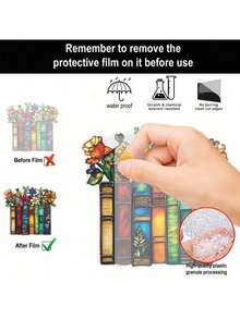 1 pezzo Cattura luce acrilica piatta a forma di fiore 2D, appendino per finestre di librerie, regalo per club del libro, amanti dei libri, bibliotecari, decorazione a tema libri - A - Visualizzare 8