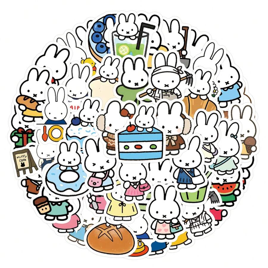 MIFFY 100張兔子防水貼紙,可愛兔子角色與日常場景混搭,乙烯基材質可直接黏貼,適合裝飾吉他、手機等 - 彩色 - 查看 1