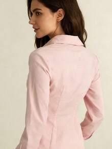 Blus Elegan Wanita, Kemeja Kancing Lengan Panjang Warna Pink Modis dengan Desain Ruffle, Gaya Mewah dan Canggih, Tampilan Minimalis Profesional, Cocok untuk Acara Kasual dan Kencan Musim Semi - Berwarna merah muda - View 4