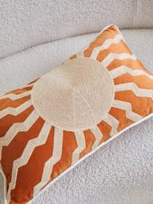 LCUHPCL 1pc Summer Velvet 3D Embossed Sun Wave Pattern Embroidered Throw Pillow Cover, Home Decor For Living Room, Bedroom, Party - Multicolor - View 4