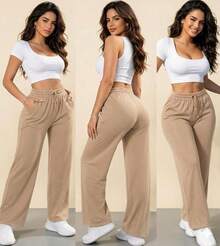 Women's Wide-Leg Pants, Woolen Pants, Winter/Cold Weather - 米色 - 查看 2