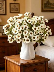1pc Artificial Silk Daisy Ball Bouquet, Bridal Hand Bouquet, Valentine's Day Gift, Birthday Party Decoration, Wedding Flower Basket, Bridal Bouquet, Home Decor, Restaurant Bedroom Windowsill Vase Decoration, New Year Decoration - White - View 11