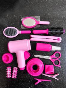 13pcs Children's Realistic Hairstyling Playset, Includes Fake Comb, Hairdryer & More Accessories, Designed For Girls 3+ Years Old, No Real Heat Damage, Simulates Haircut & Styling, Develops Hands-On Skills & Aesthetics, Ideal Birthday Gift For Little Girls - Multicolor - View 13