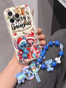 Disney Has Authorized, Phone Case - Chain Set, The Stitch Lilo & Stitch 3D Phone Case Plus A Silicone 3D Stitch Bracelet With Metallic Ring Removable Bracelet, Stitch And Angel Pattern, Compatible With Iphone17/16/15/14/13/12/11/XS/XR/X Plus Pro Max, A Stylish Cartoon Phone Case, The Perfect Gift Choice, Phone Protection, Durable Phone Cover, Great Gift For Friends And Family. - 白色 - 查看 2
