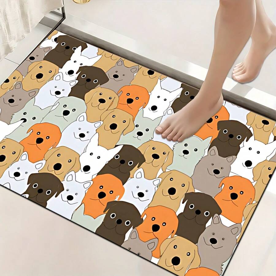 1pc, Home Decor, Dog Pattern Print, Diatom Mud Rug, Easy To Clean, 3D Print Rectangular, Suitable For Doorway, Living Room, Kitchen, Bedroom, Hallway, Bathroom, Laundry Room - Polyester Rug, Suitable For Indoor And Outdoor Home Decor - Multicolor - View 1