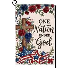 Garden Flag 12x18 Inch (30x45cm) Double Sided Vertical Outdoor Decor - Red White Blue Burlap Flowers Flag With One Nation Under God For Independence Day, Memorial Day, Veterans Day, 4th Of July, Labor Day Holiday Yard Decoration, All Weather Durable - Multicolor - View 12