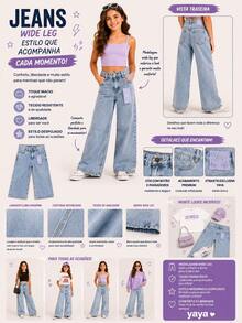 Calça Jeans Pantalona Juvenil Feminina Cintura Alta – Fashion - Azul bebê - Visão 3