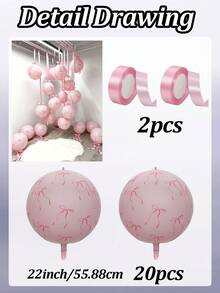 20pcs/10pcs/5pcs/1pc, 22 Inch Pink/White/Green/Yellow Printed 4D Effect Foil Balloons, (Includes Ribbon) 4D Round Foil Balloons, Can Float, Filled With Helium, Perfect For Birthday Party, Bachelorette Party, Engagement, Wedding, Party, Halloween, Christmas Gift, New Year, Anniversary, Photo Props, Gender Reveal, Room Decor, Party Decor. - Multicolored. - View 17
