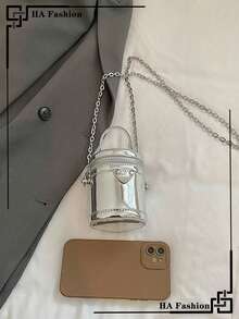 1pc Mini Silver Mirror Handbag, Fashion Chain Shoulder Bag, 2026 Summer New Keychain Coin Purse Lipstick Case - Silver - View 4