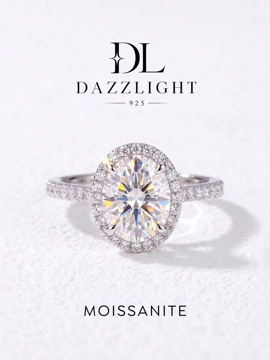 1 chiếc nhẫn bạc 925 Moissanite nửa tròn 3.0 carat 8x10mm, thanh lịch và sang trọng, phù hợp làm quà đính hôn, đám cưới, bạn thân, sinh nhật, kỷ niệm cho cô dâu - Nhẫn moissanite hình bán nguyệt - 3ct - Xem 1