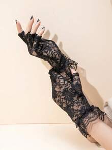 1 Pair Elegant Lace Fingerless Gloves, Suitable For Halloween And Valentine's Day - Multicolor - View 4