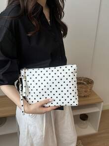 Large Capacity Tassel Pendant Polka Dot Shiny Clutch Bag - White - View 3