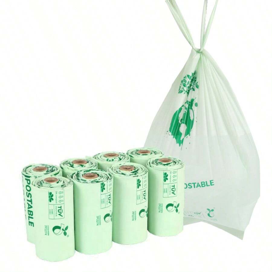 Vest-Style Corn Starch Pet Waste Bags, Compostable Small Dog Poop Bags, 10pcs/Roll