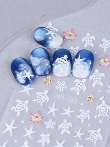 2片裝 5D熱帶海灘美甲貼紙，可愛3D海龜、海星與扶桑花設計，自黏式美甲貼花，夏季度假風美甲藝術裝飾 - 彩色 - 查看 5