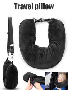 Almohada de viaje rellenable, adecuada para equipaje extra, bolsa de almacenamiento de almohada de cuello de viaje de terciopelo suave, tamaño de cuello ajustable, almohada plegable multifuncional, adecuada para viajes en avión - Multicolor - Ver 1
