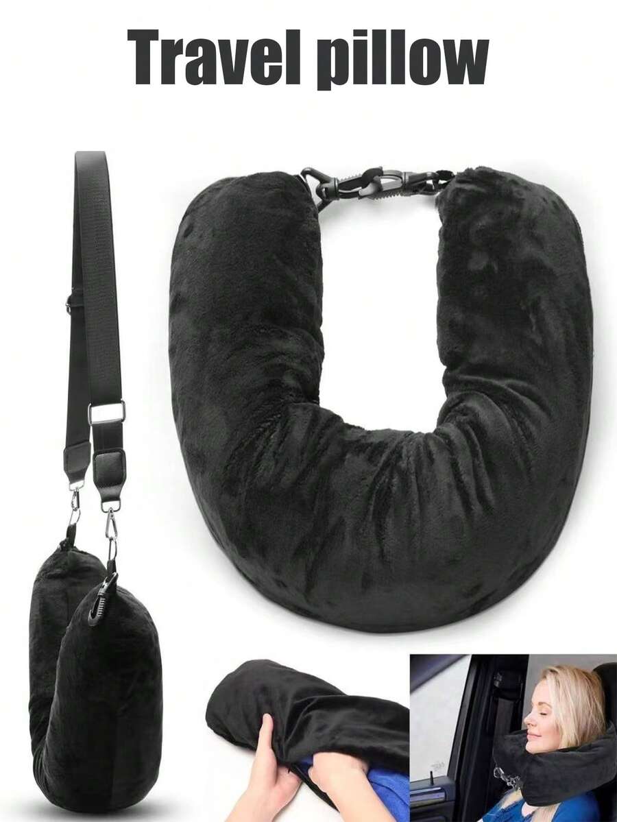 Almohada de viaje rellenable, adecuada para equipaje extra, bolsa de almacenamiento de almohada de cuello de viaje de terciopelo suave, tamaño de cuello ajustable, almohada plegable multifuncional, adecuada para viajes en avión - Multicolor - Ver 1