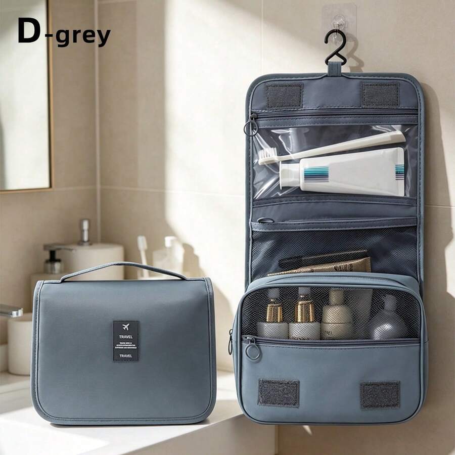 1pc Fashion Portable Cosmetic Bag, New Travel Large Capacity Waterproof Toiletry Organizer - D Gray - View 1