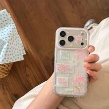 Funda de teléfono de moda creativa con purpurina, estrella y patchwork de lirio rosa compatible con Apple 17 Pro Max, 16 Pro Max, 15 Pro, 14, 13, funda de teléfono linda para niñas, cubierta protectora para niños y niñas, funda de teléfono de primavera/verano, regalo de cumpleaños, regalo de vacaciones - Rosa Pálido - Ver 11