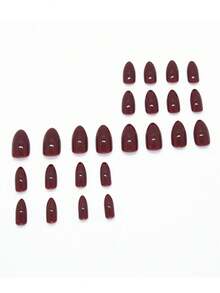 24pcs Almond Shape Full Cover Solid Color False Nails, Manicure Set, Nail Art Supplies - Red Violet - View 2