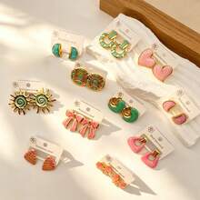 18 Pairs Of Delicate And Small Pink Cascading Bow Earrings / Made Of Stainless Steel, Suitable For Ladies' Daily Wear Or Casual Combination Use. - Multicolor - View 1