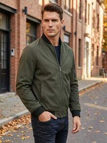 Men's Spring And Autumn Jacket, Zip-Up Jacket With High Collar, Classic And Simple Jacket, Gift For Friends, Husband, Boyfriend. - Green - View 4