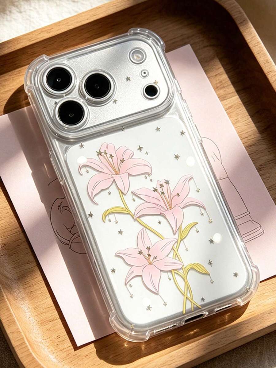 1個鬱金香花卉印花透明防摔手機殼,適用於Apple 17 Pro Max、Air 16、15、14、13、12 Pro Max Plus,極簡設計 - 無色 - 查看 1