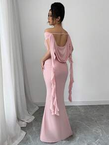YkhahaElenzga Vestido de sirena de unicolor elegante con hombros descubiertos para mujerYkhaha - Rosa - Ver 1