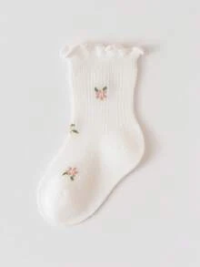3 Pairs Children's Ruffle Flower Trim Calf Socks, Mesh Breathable Ribbed Baby Socks, Elegant Little Princess Socks - Multicolor - View 6