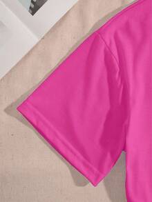 Women's Crew Neck Letter Print Casual Versatile Daily Short Sleeve T-Shirt Summer - Hot Pink - View 4