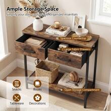 Small Entryway Table Modern Sofa Table With 2 Fabric Drawers & Open Compartment Metal Frame For Entrance Hallway & Living Room - Brown - View 4